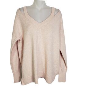 Ann Taylor LOFT Womens Sweater Small Drop Shoulders Cutout V-Neck Blush Whisper